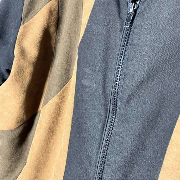 Vintage Luba Brown Black Faux Suede Colour Block Coat W Faux Fur Trim XL - Picture 7 of 16